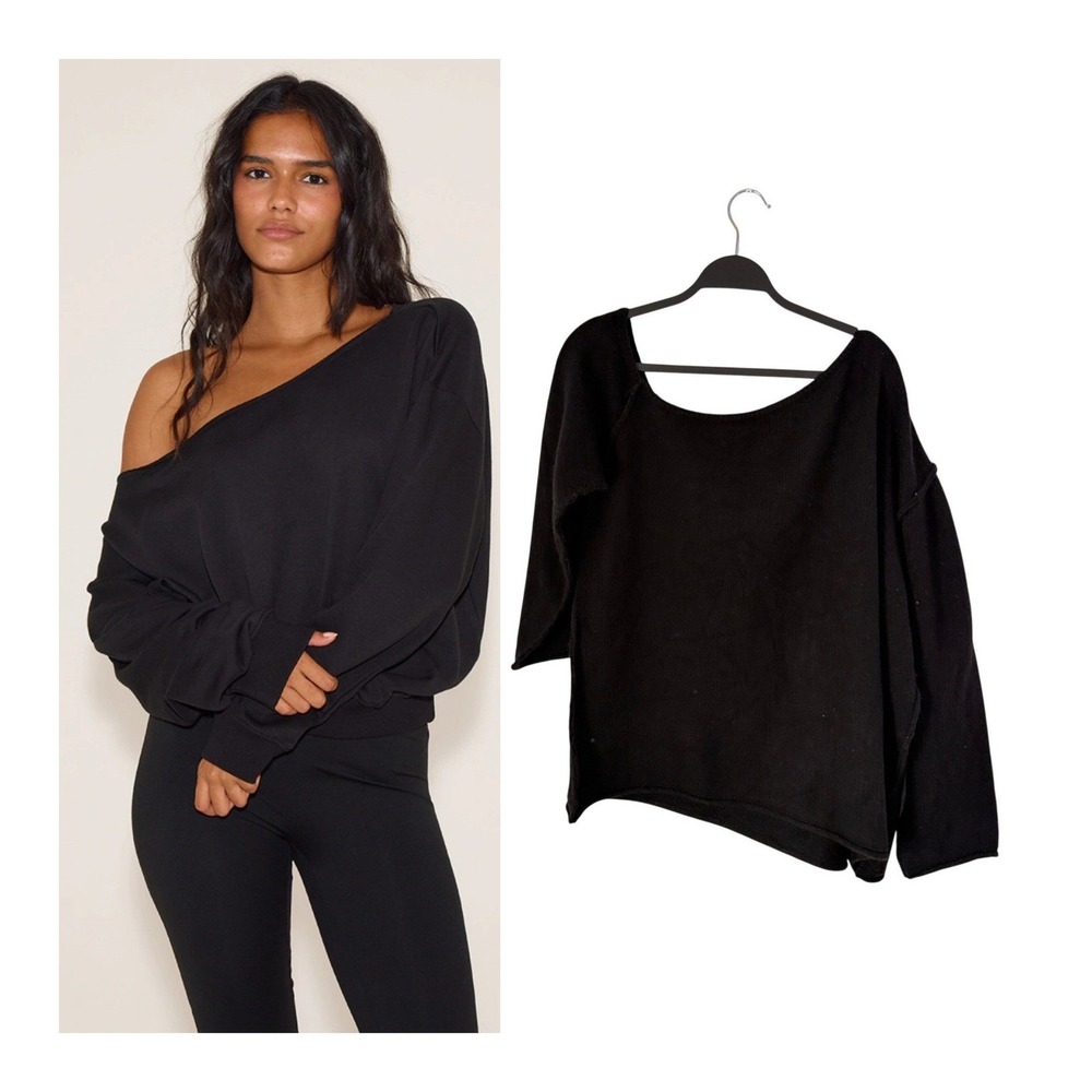 Miss Selfridge Black Off Shoulder‎ Asymmetrical Sweater Knit L NWOT